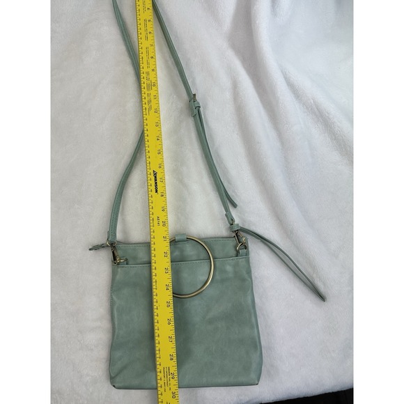 Susan Joy Vegan Leather Gold Ring Handle Bag Purse Zipper Strap Light Green - Picture 6 of 16